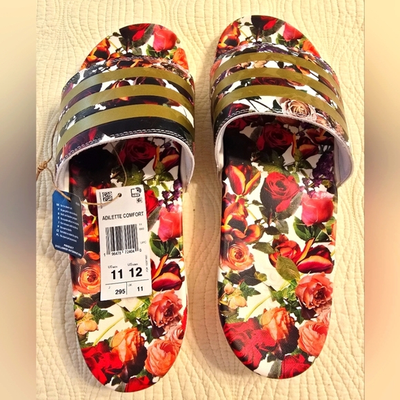 NWt Adidas Adilette Comfort Floral Slip On Slides / Slippers - Picture 2 of 6
